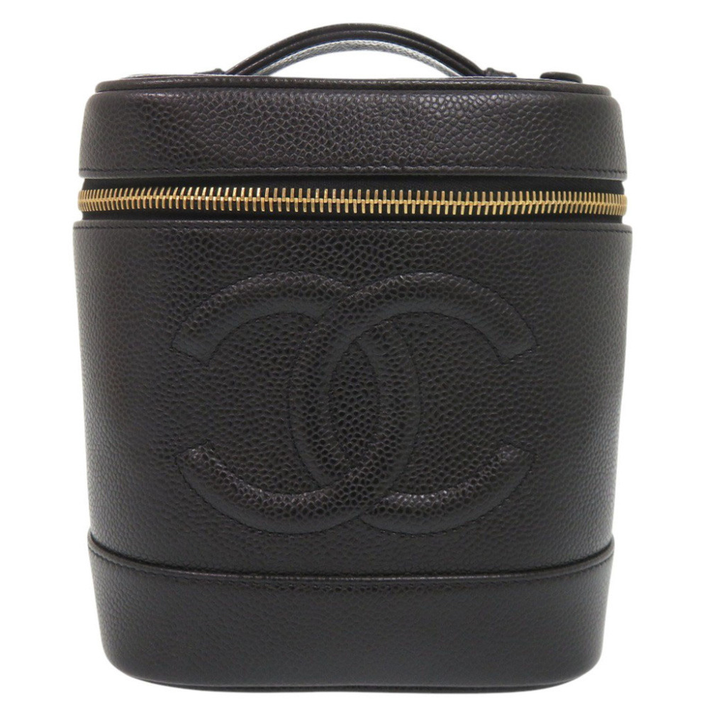 Chanel Coco Mark Caviar Skin Black Gold Hardware Serial Number 7 Vanity Bag C...
